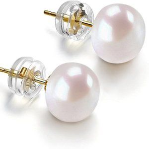PAVOI 14K Gold AAA+ Handpicked White Freshwater Cultured Pearl Earrings Studs